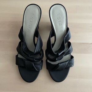 1. State Aisha black leather strappy sandal heels
